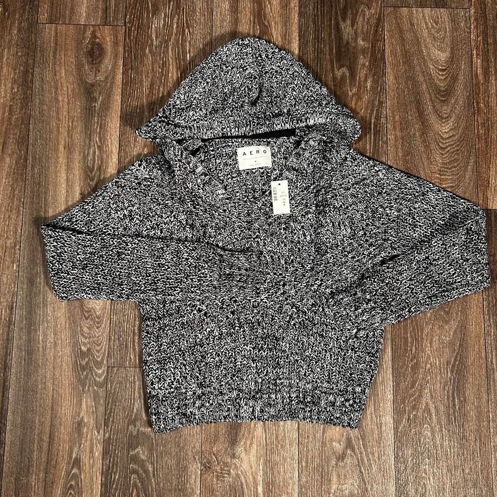 Aeropostale Black & White Marled Hooded Sweater  NWT